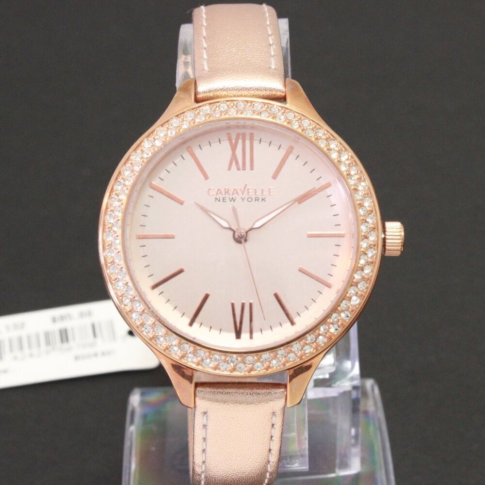 Caravelle Ladies Dress Watch By Bulova Crystal Bezel Dial Rose Gold Tones 38mm - Picture 3 of 12